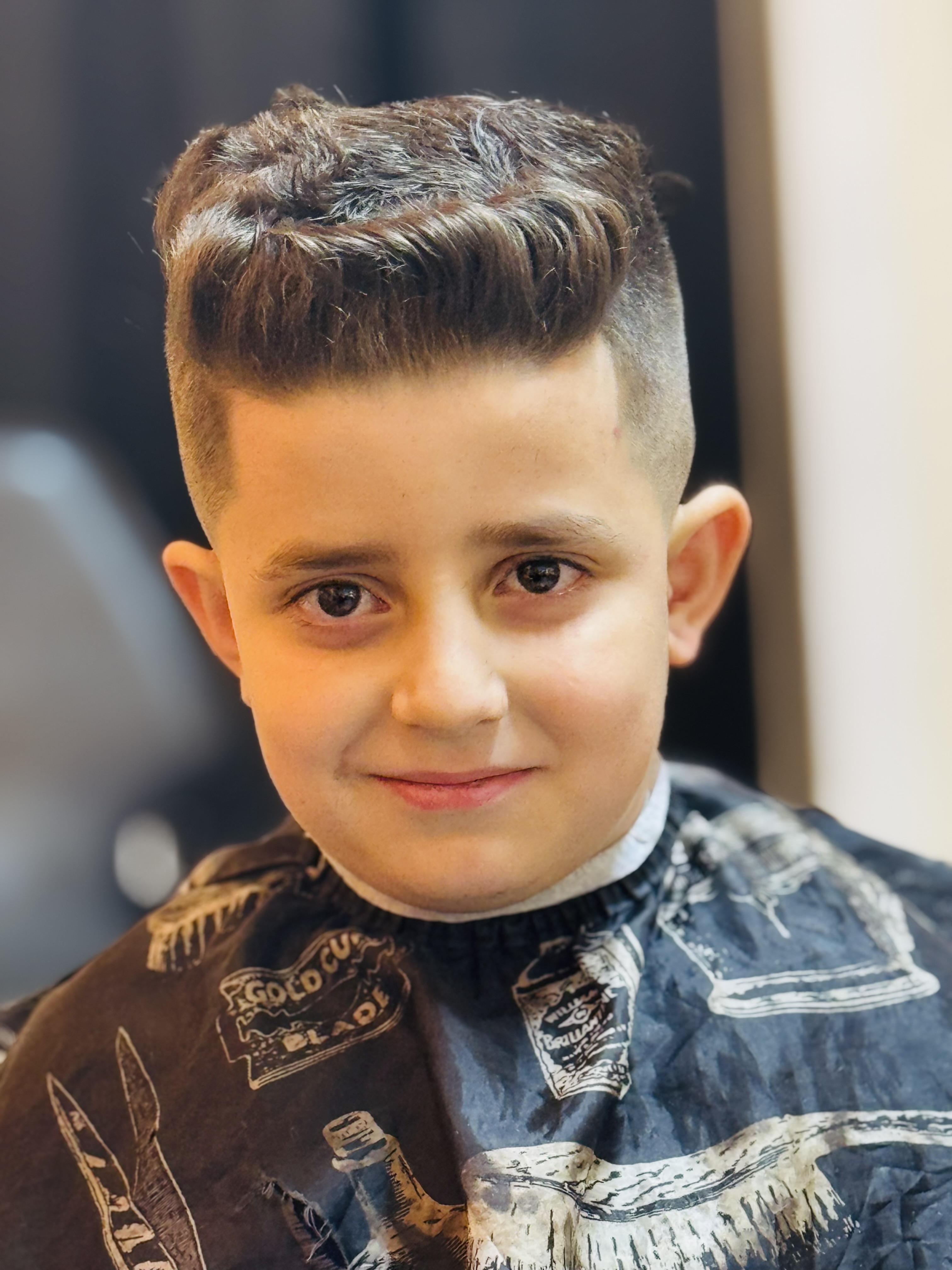 Kids pompadour fade, front view